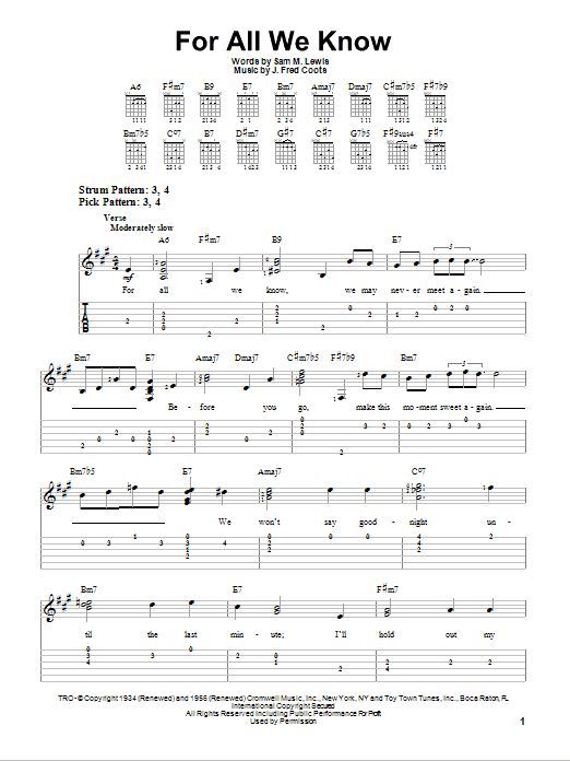 For All We Know (Easy Guitar Tab) von Sam M. Lewis