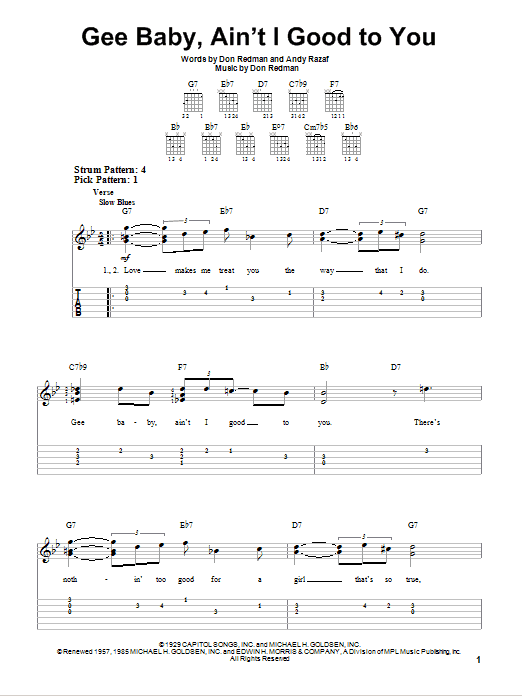 Gee Baby, Ain't I Good To You (Easy Guitar Tab) von Nat King Cole Trio