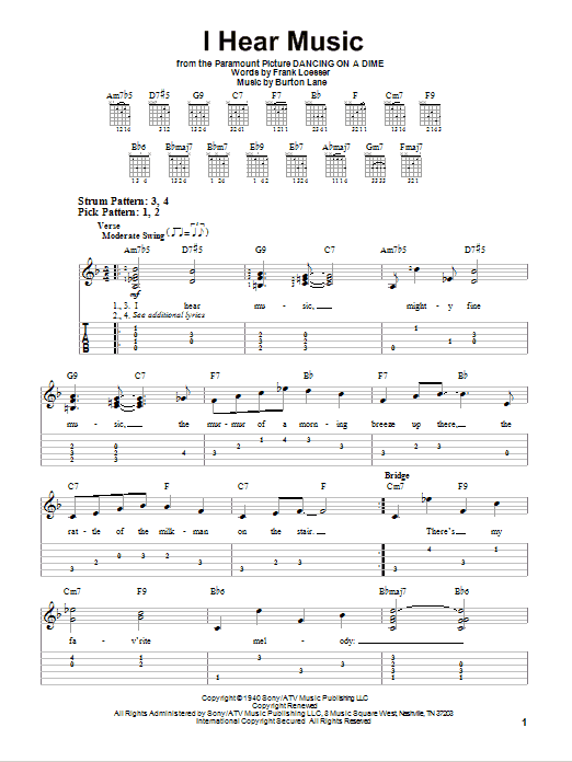 I Hear Music (Easy Guitar Tab) von Frank Loesser