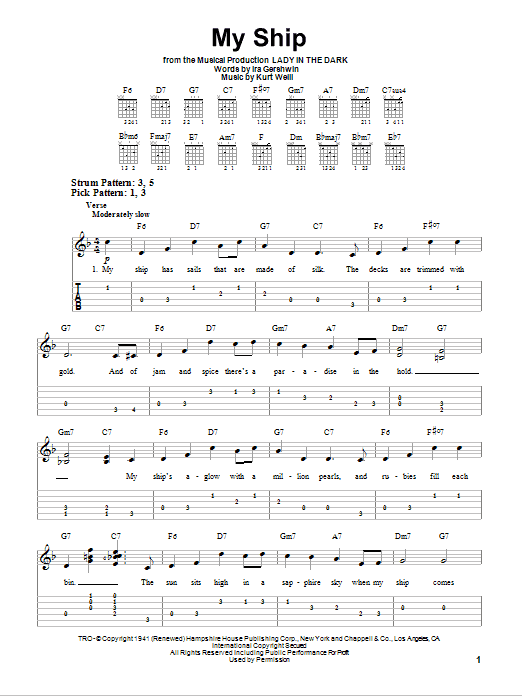 My Ship (Easy Guitar Tab) von Kurt Weill