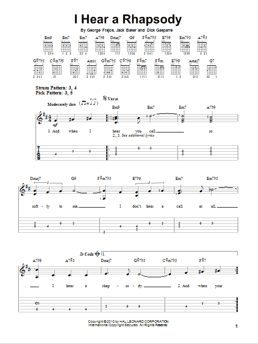 I Hear A Rhapsody (Easy Guitar Tab) von Jack Baker