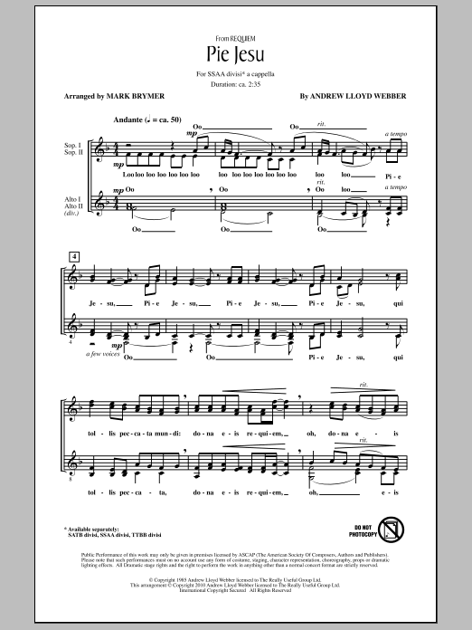 Pie Jesu (from Requiem) (SSA Choir) von Mark Brymer