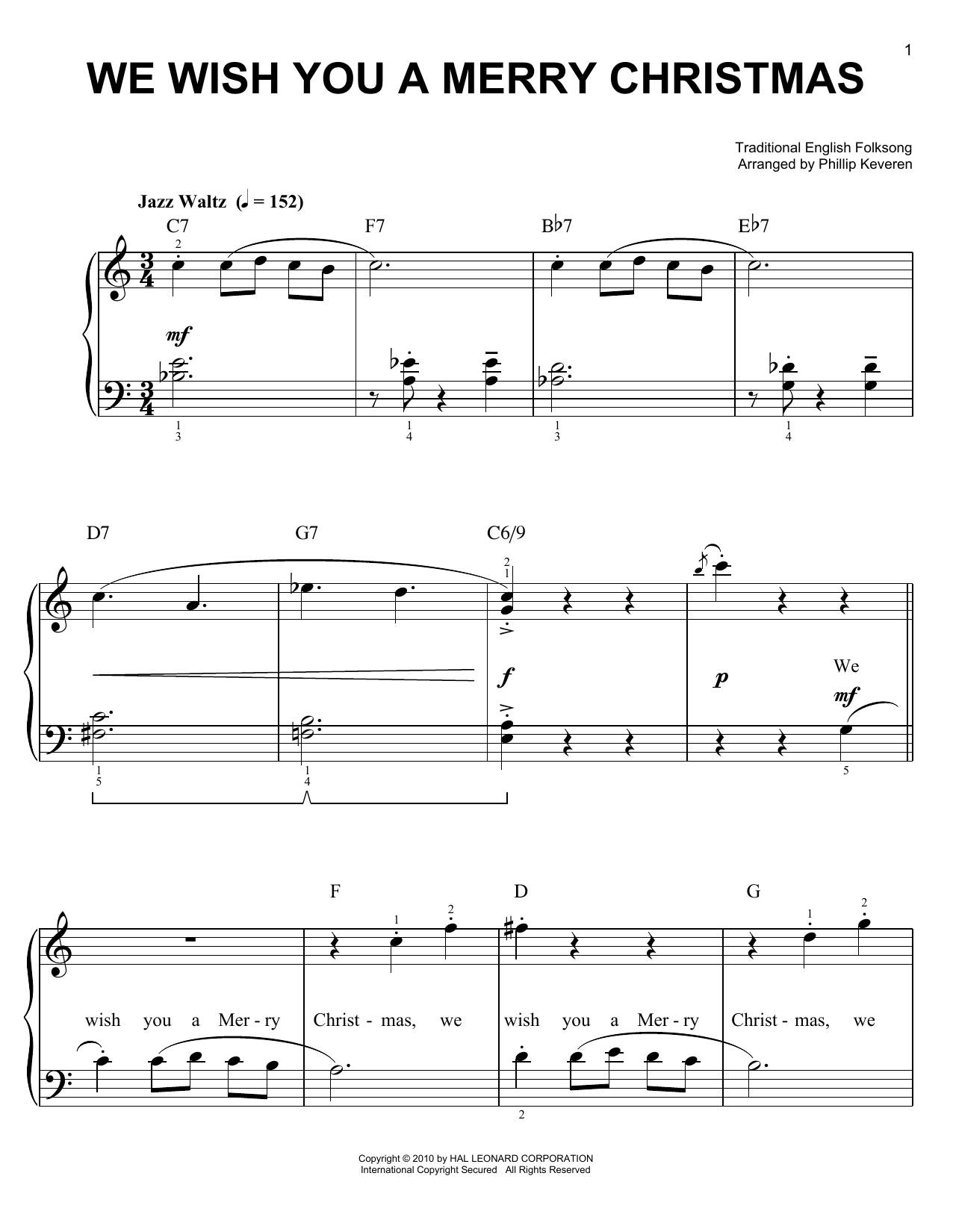 We Wish You A Merry Christmas [Jazz version] (arr. Phillip Keveren) (Easy Piano) von Traditional English Folksong