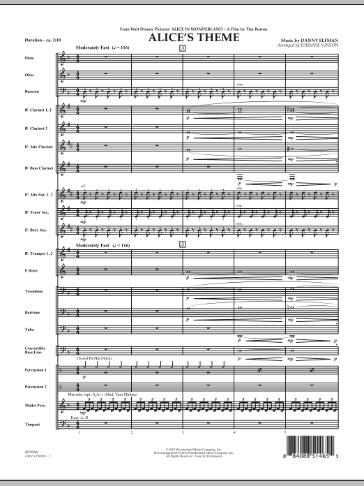 Alice's Theme (from Alice In Wonderland) - Conductor Score (Full Score) (Concert Band) von Johnnie Vinson