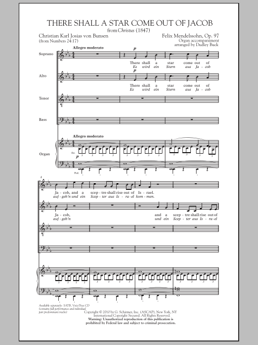 There Shall A Star Come Out Of Jacob (SATB Choir) von Felix Mendelssohn