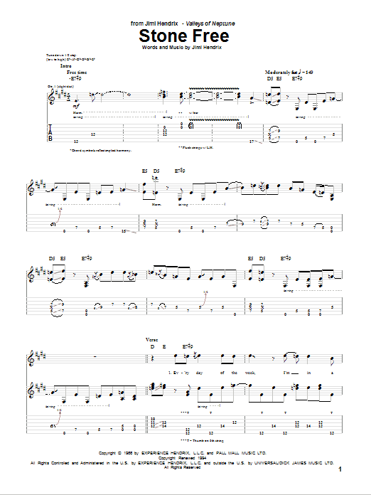 Stone Free (Guitar Tab) von Jimi Hendrix