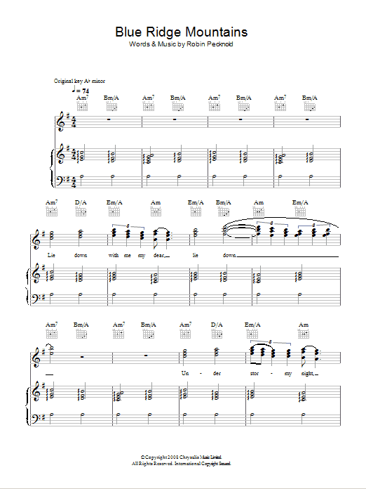 Blue Ridge Mountains (Piano, Vocal & Guitar Chords) von Fleet Foxes