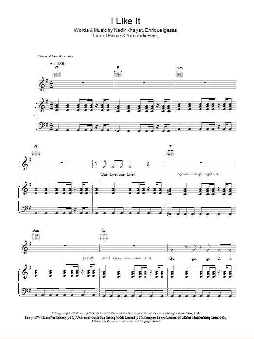 I Like It (Piano, Vocal & Guitar Chords) von Enrique Iglesias feat. Pitbull