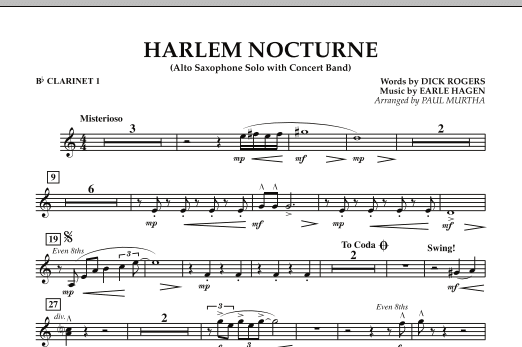 Harlem Nocturne (Alto Sax Solo with Band) - Bb Clarinet 1 (Concert Band) von Paul Murtha