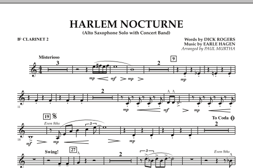 Harlem Nocturne (Alto Sax Solo with Band) - Bb Clarinet 2 (Concert Band) von Paul Murtha
