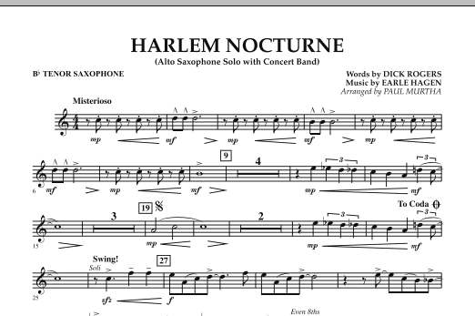 Harlem Nocturne (Alto Sax Solo with Band) - Bb Tenor Saxophone (Concert Band) von Paul Murtha