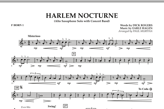 Harlem Nocturne (Alto Sax Solo with Band) - F Horn 1 (Concert Band) von Paul Murtha