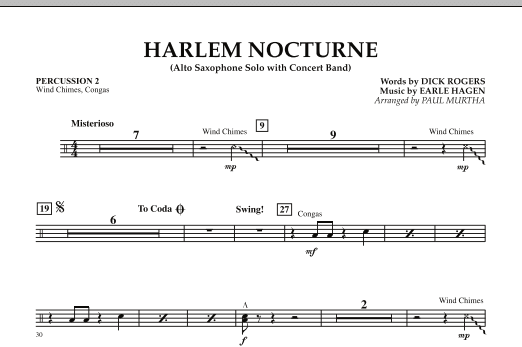 Harlem Nocturne (Alto Sax Solo with Band) - Percussion 2 (Concert Band) von Paul Murtha