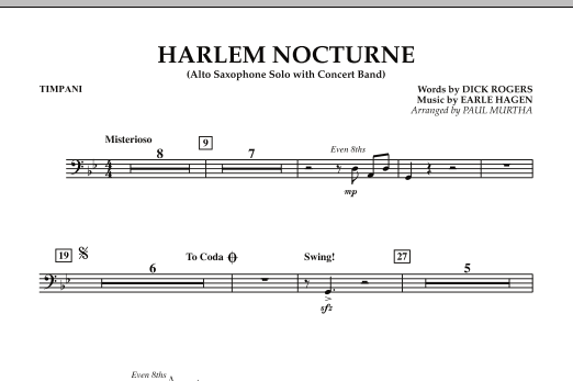 Harlem Nocturne (Alto Sax Solo with Band) - Timpani (Concert Band) von Paul Murtha