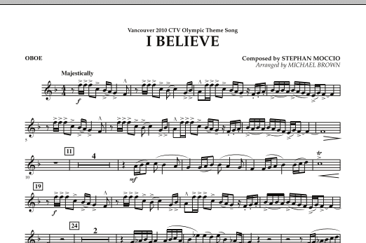 I Believe (Vancouver 2010 CTV Olympic Theme Song) - Oboe (Concert Band) von Michael Brown