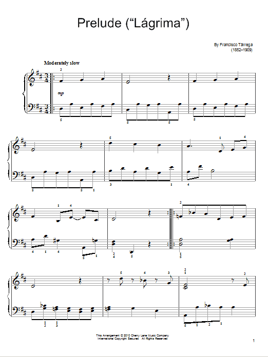 Lagrima (Easy Piano) von Francisco Tarrega