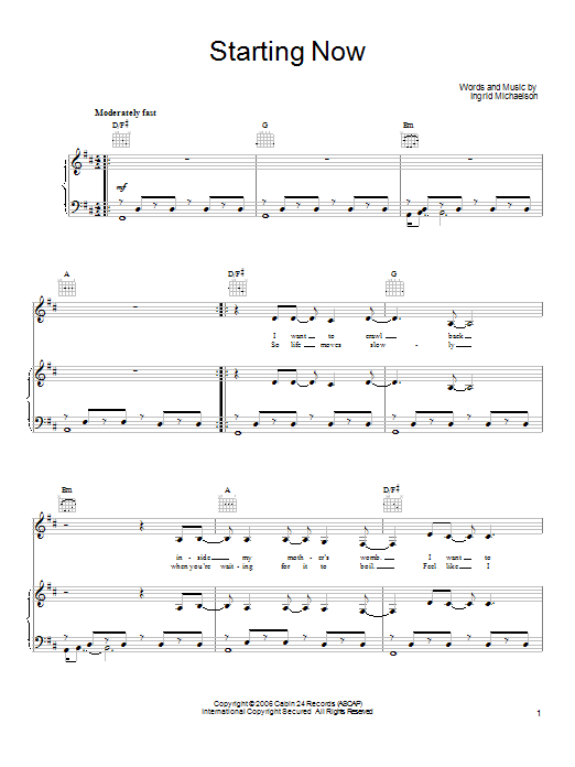 Starting Now (Piano, Vocal & Guitar Chords (Right-Hand Melody)) von Ingrid Michaelson