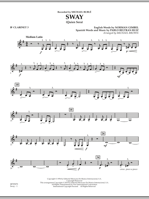 Sway (Quien Sera) - Bb Clarinet 3 (Concert Band) von Michael Brown