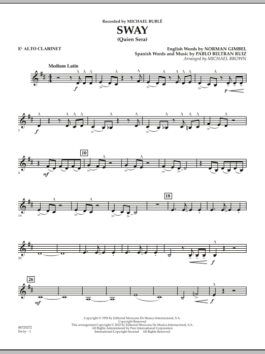 Sway (Quien Sera) - Eb Alto Clarinet (Concert Band) von Michael Brown