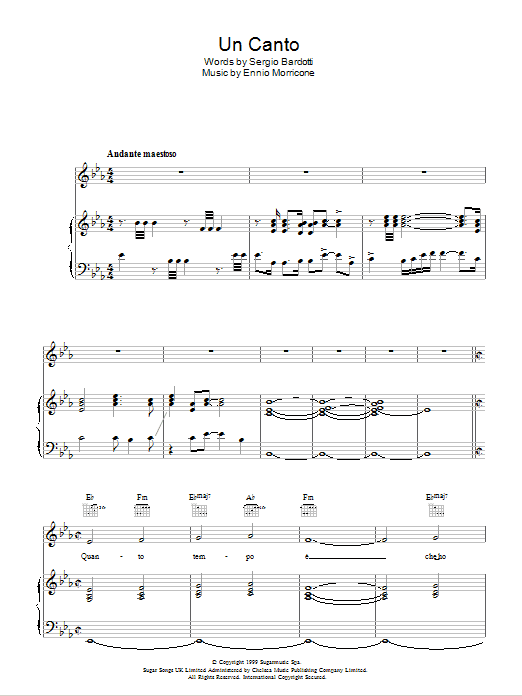 Un Canto (Piano, Vocal & Guitar Chords) von Andrea Bocelli