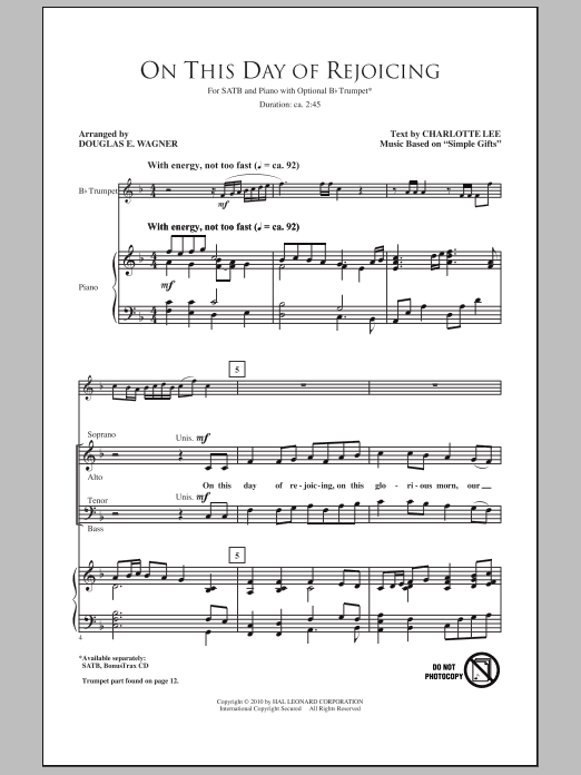 This Day Of Rejoicing (SATB Choir) von Douglas E. Wagner