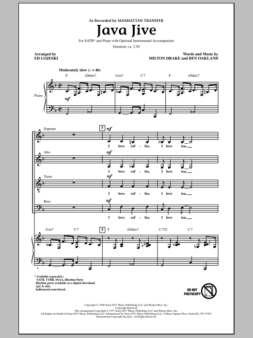 Java Jive (arr. Ed Lojeski) (SATB Choir) von Manhattan Transfer