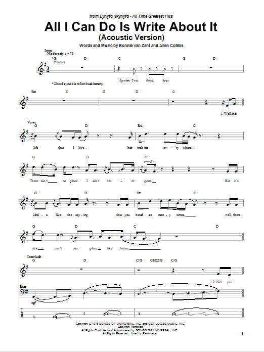 All I Can Do Is Write About It (Bass Guitar Tab) von Lynyrd Skynyrd