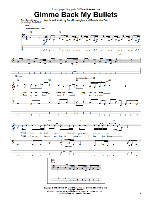 Gimme Back My Bullets (Bass Guitar Tab) von Lynyrd Skynyrd