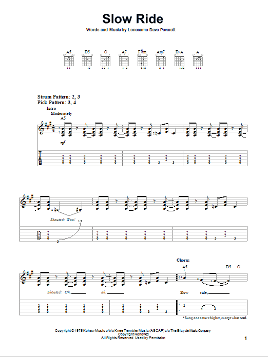 Slow Ride (Easy Guitar Tab) von Foghat