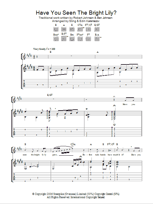 Have You Seen The Bright Lily? (as performed by Sting and Edin Karamazov) (Guitar Tab) von Robert Johnson