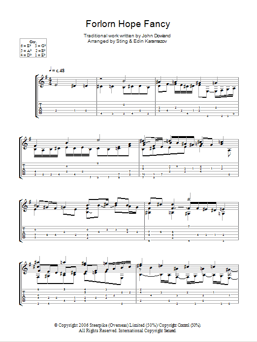 Forlorn Hope Fancy (as performed by Sting and Edin Karamazov) (Guitar Tab) von John Dowland