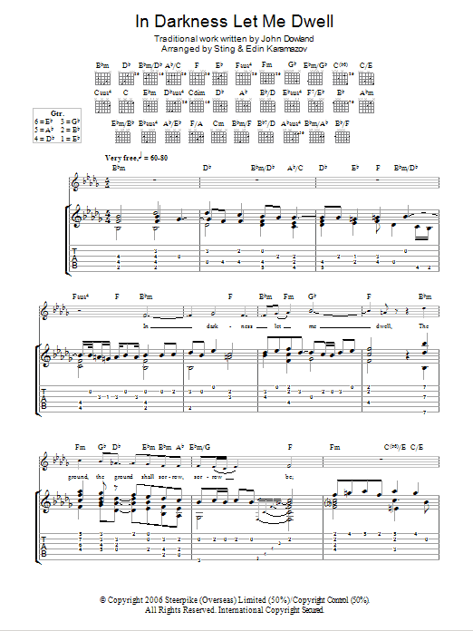 In Darkness Let Me Dwell (as performed by Sting and Edin Karamazov) (Guitar Tab) von John Dowland