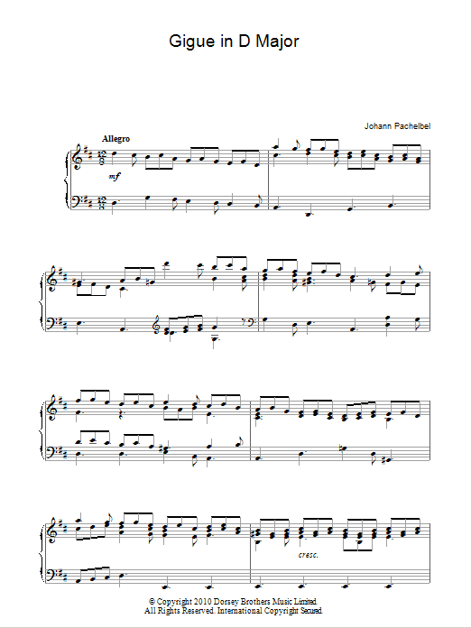 Gigue In D Major (Piano Solo) von Johann Pachelbel