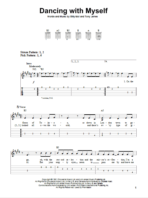 Dancing With Myself (Easy Guitar Tab) von Billy Idol