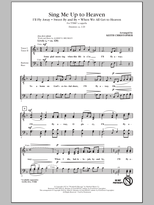 Sing Me Up To Heaven (Medley) (TTBB Choir) von Keith Christopher