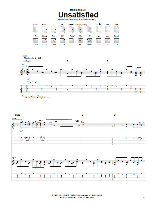 Unsatisfied (Guitar Tab) von The Replacements