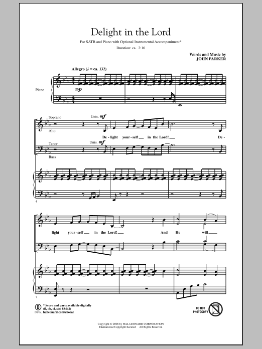 Delight In The Lord (SATB Choir) von John Parker