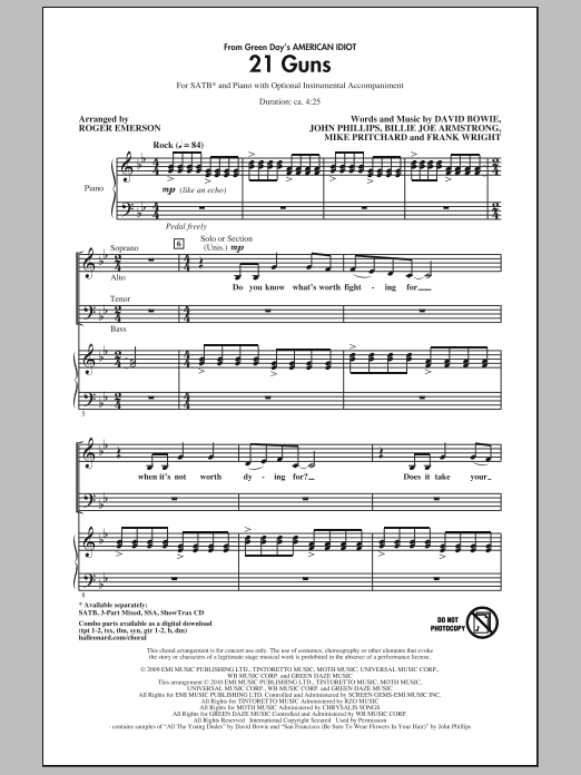 21 Guns (from Green Day's American Idiot) (arr. Roger Emerson) (SATB Choir) von Green Day