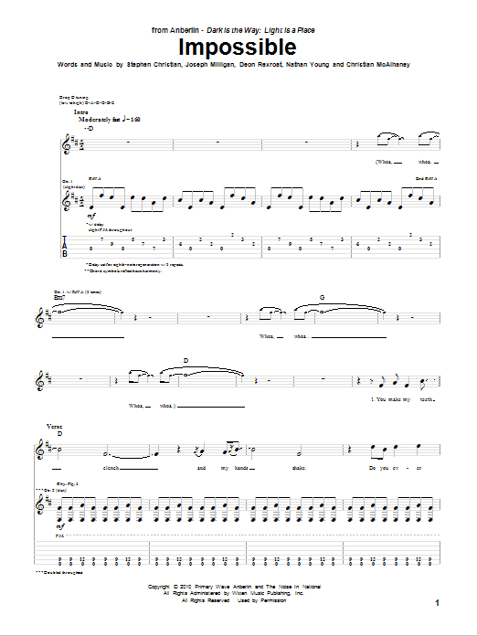 Impossible (Guitar Tab) von Anberlin