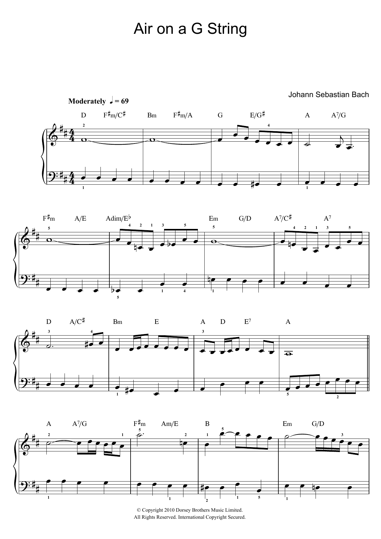 Air On The G String (from Suite No.3 in D Major) (Easy Piano) von Johann Sebastian Bach