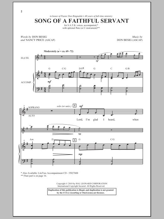 Song Of A Faithful Servant (SATB Choir) von Don Besig