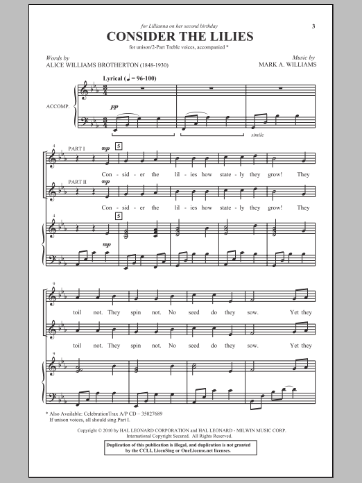 Consider The Lilies (2-Part Choir) von Alice Williams Brotherton