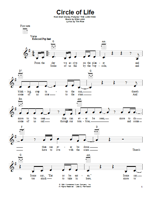 Circle Of Life (from The Lion King) (Ukulele) von Elton John