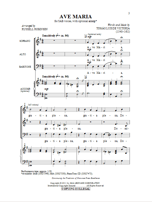 Ave Maria (SAB Choir) von Russell Robinson