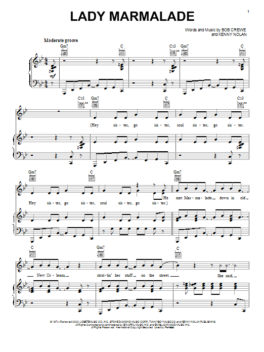 Lady Marmalade (Piano, Vocal & Guitar Chords (Right-Hand Melody)) von Patti LaBelle