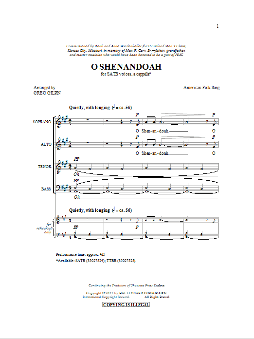 Shenandoah (SATB Choir) von Greg Gilpin