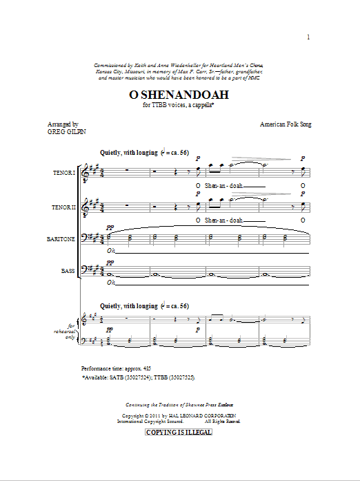Shenandoah (TTBB Choir) von Greg Gilpin