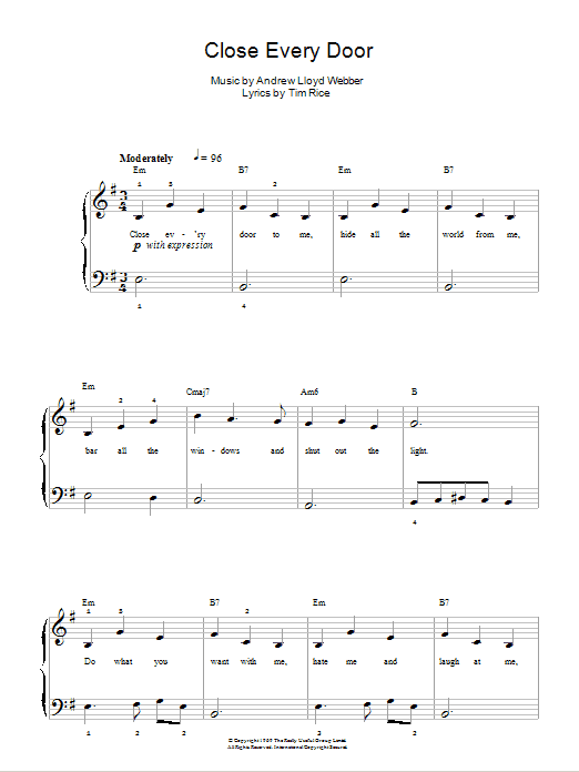 Close Every Door (Easy Piano) von Andrew Lloyd Webber
