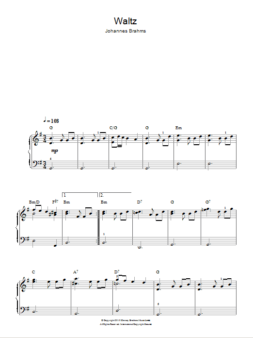Waltz Op. 39, No. 15 (Easy Piano) von Johannes Brahms