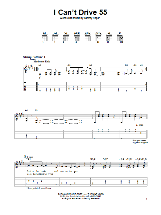 I Can't Drive 55 (Easy Guitar Tab) von Sammy Hagar